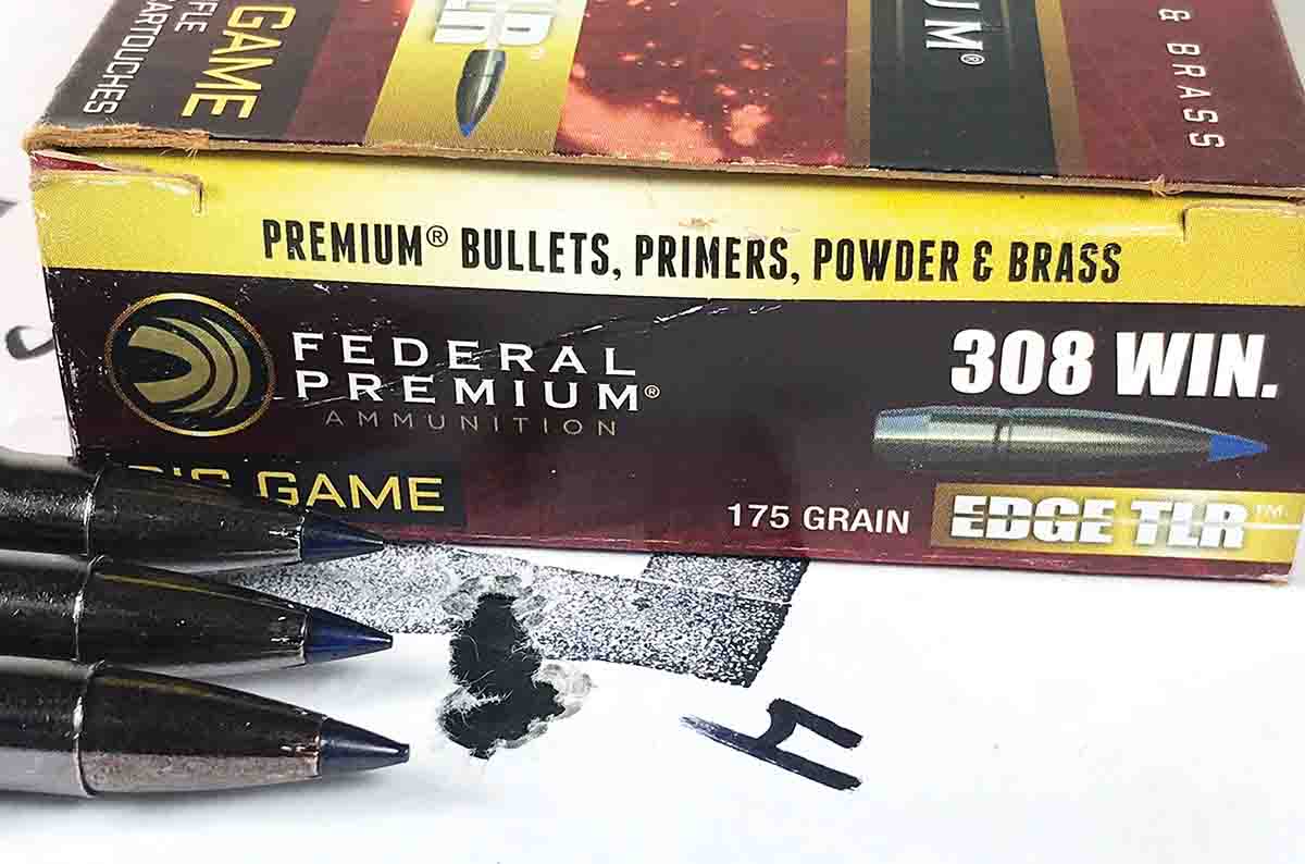 The ERS-10 shot this tight group with Federal Premium ammunition containing 175-grain Edge TLR bullets.